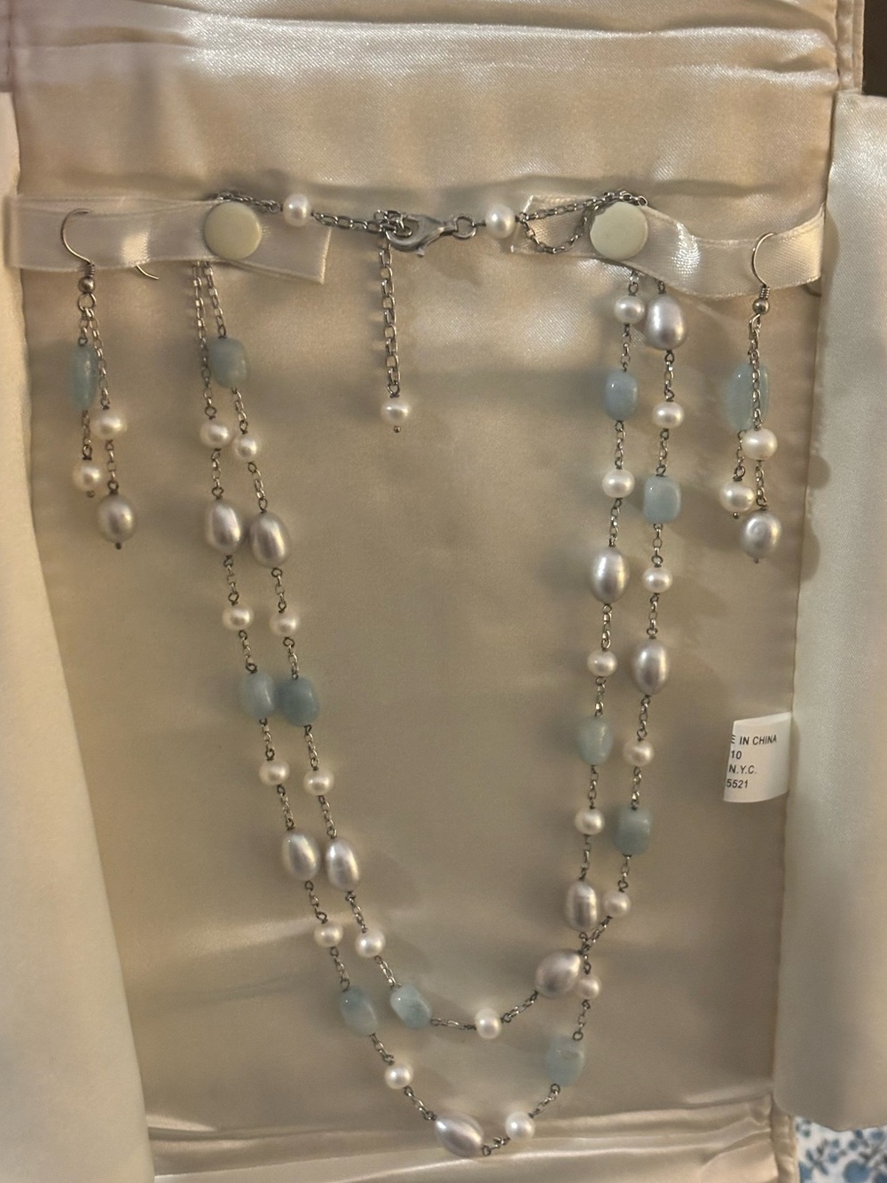 Multi-Strand Pearl and Light Blue Bead Necklace - Women Jewelry